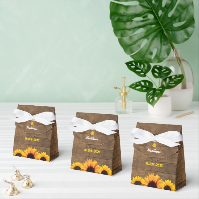 Sunflowers & Rustic Wood Wedding Favor Box (Multiple)