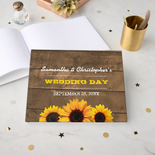 Sunflowers & Rustic Wood Wedding Guest Book