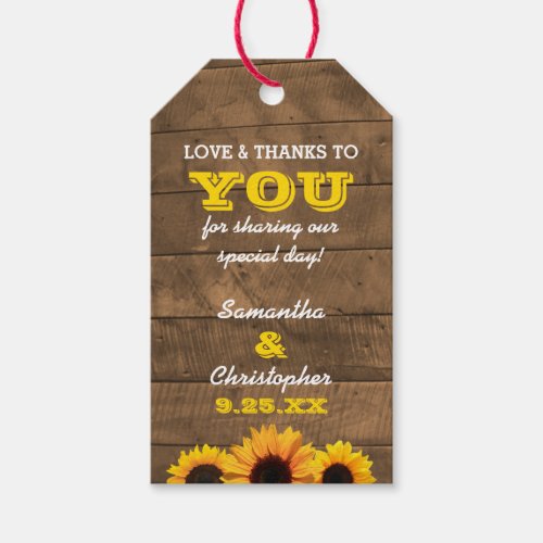 Sunflowers  Rustic Wood Wedding Thank You Tags