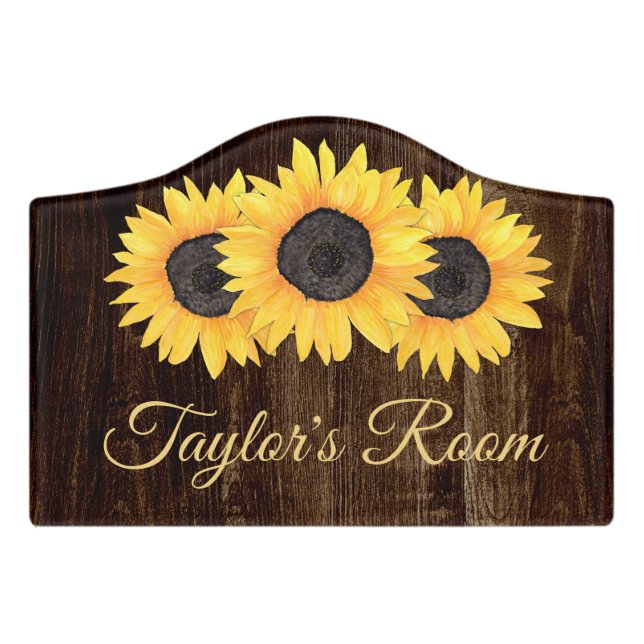 Sunflowers Rustic Wood Welcome Door Sign (Small Crest Front)