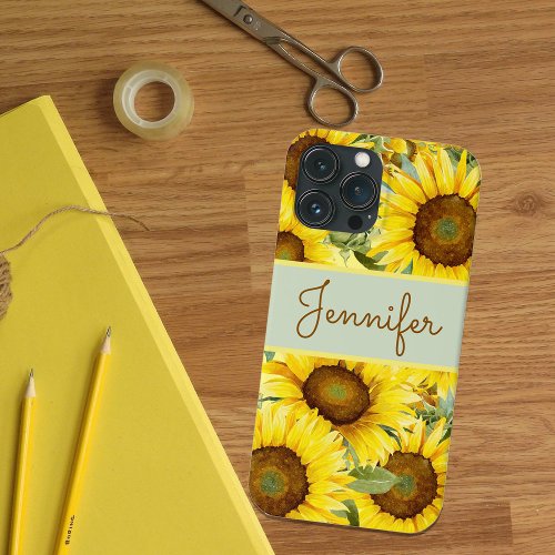 Sunflowers Rustic Yellow Brown Watercolor Custom  iPhone 13 Pro Max Case