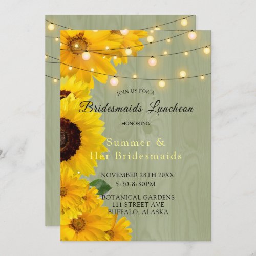 Sunflowers Sage Wood Lights Bridesmaids Luncheon Invitation