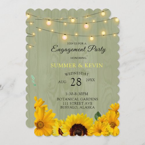 Sunflowers Sage Wood Lights Engagement Party Invitation