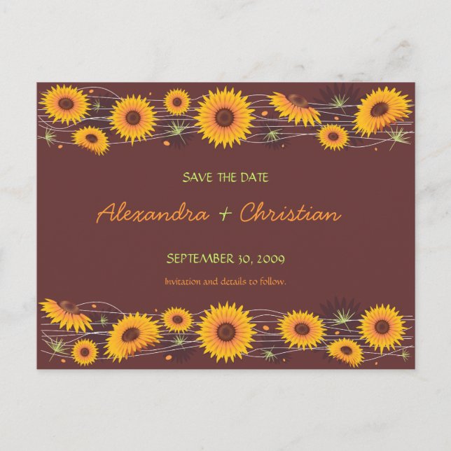 Sunflowers Save the Date Wedding Announcement 2 Postcard (Front)