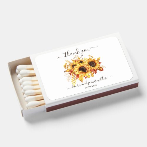 Sunflowers Script Wedding Thank You Matchboxes