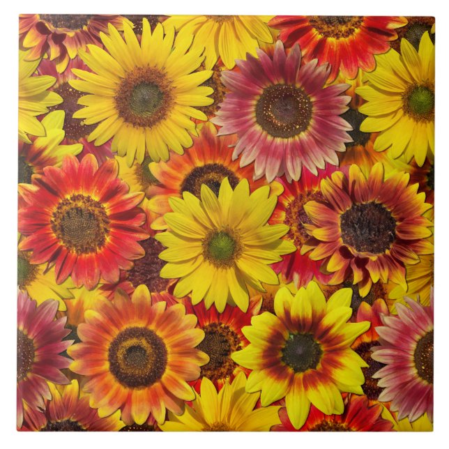 Sunflowers Seamless Pattern Ceramic Tile (Front)