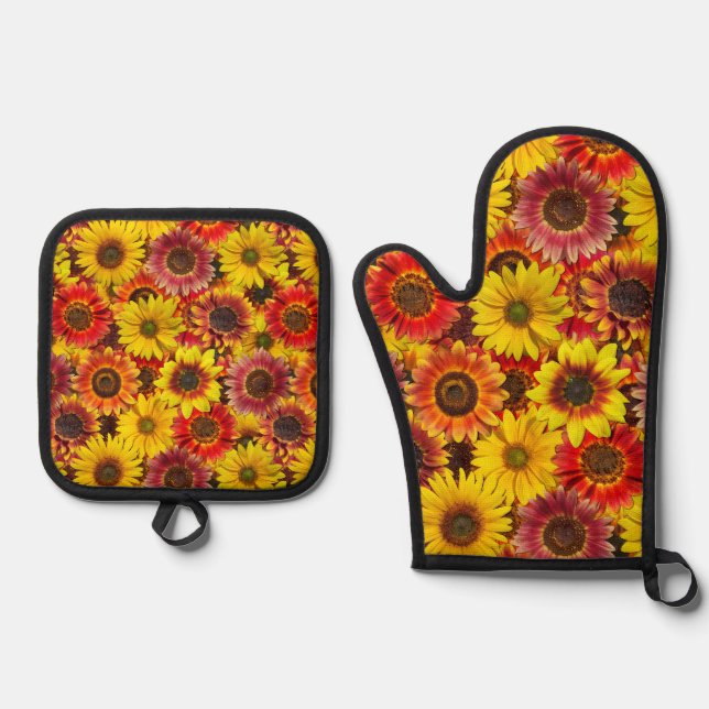 Sunflowers Seamless Pattern Oven Mitt & Pot Holder Set (Front)