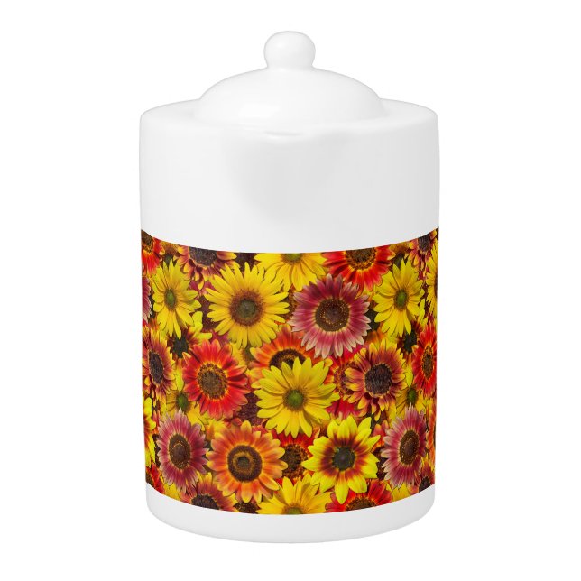 Sunflowers Seamless Pattern Teapot (Front)