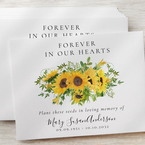 Sunflowers Seed Packet Memorial Funeral  Envelope