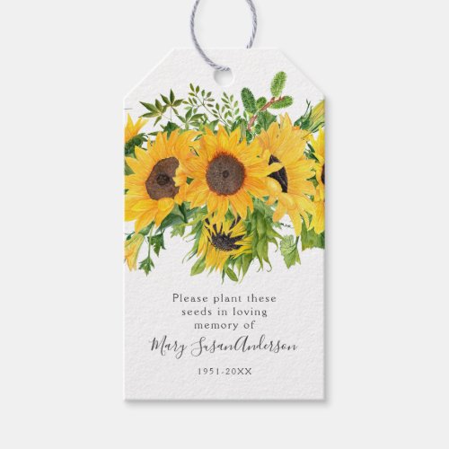 Sunflowers Seed Packet Memorial Funeral Favor Tag