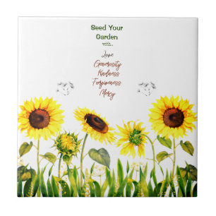 Sunflowers 'Seed Your Garden' Script Words Ceramic Tile