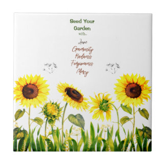     Sunflowers 'Seed Your Garden' Script Words  Ceramic Tile
