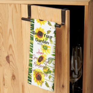Sunflowers 'Seed Your Garden' Script Words Kitchen Towel