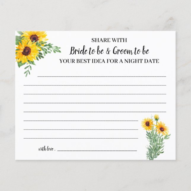 Sunflowers Share a Date Night Bridal Shower Card Flyer (Front)