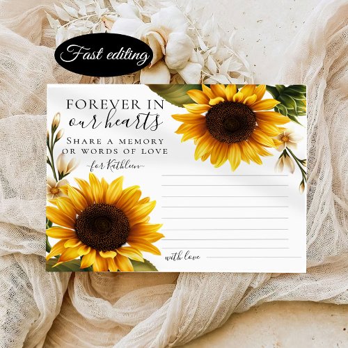Sunflowers Share a Memory Funeral Attendance Card