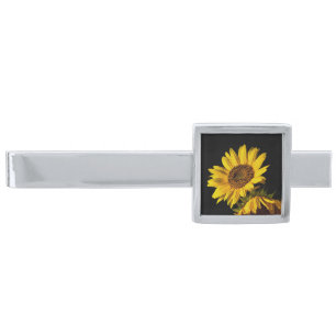 Sunflowers silver finish tie bar