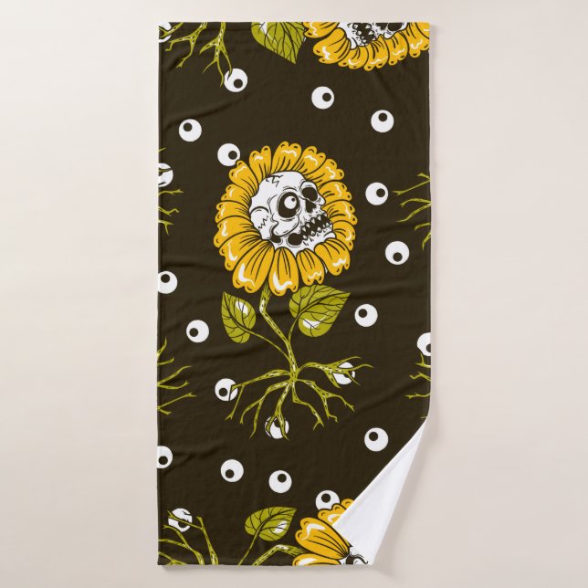 sunflowers skulls seamless pattern bath towel (Bath Towel)