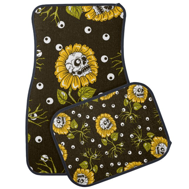 sunflowers skulls seamless pattern car floor mat (Set)