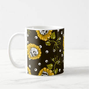 sunflowers skulls seamless pattern coffee mug