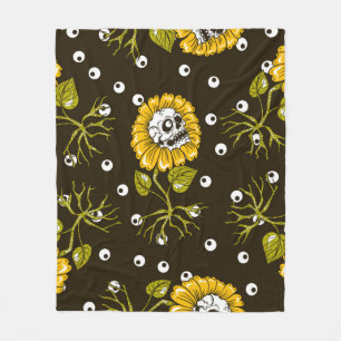 sunflowers skulls seamless pattern fleece blanket