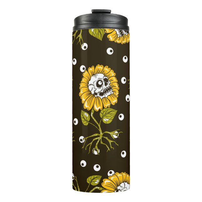 sunflowers skulls seamless pattern thermal tumbler (Front)