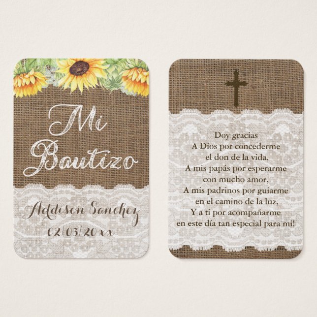 Sunflowers Spanish Baptism Tags / Recuerdo Bautizo (Front & Back)