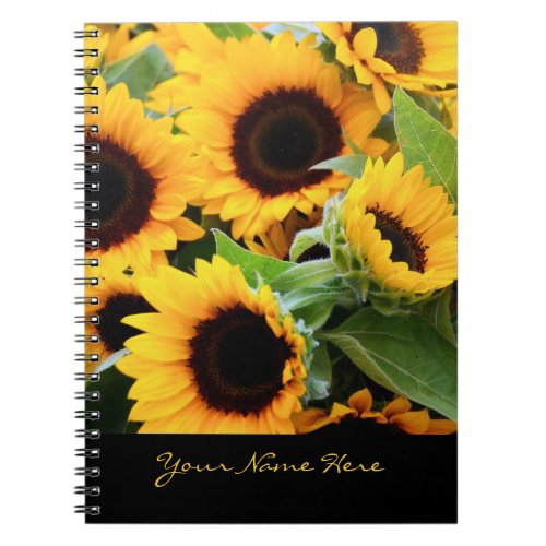 Sunflowers Spiral Notebook with Customizable Text