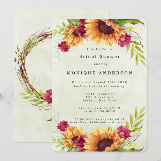 Sunflowers Spring Pink Floral  Bridal Shower Invitation (Front/Back)