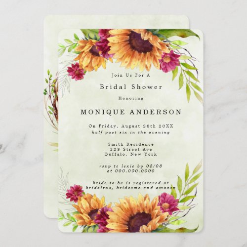 Sunflowers Spring Pink Floral  Bridal Shower Invitation