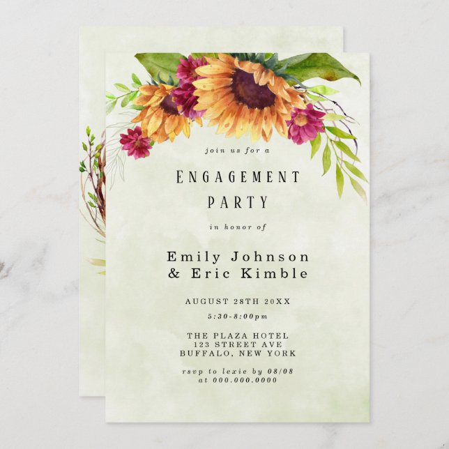 Sunflowers Spring Pink Floral Engagement Party Invitation (Front/Back)