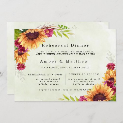 Sunflowers Spring Pink Floral Rehearsal Dinner Invitation