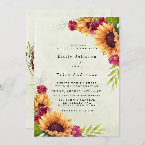 Sunflowers Spring Pink Floral Rustic Wedding Invitation