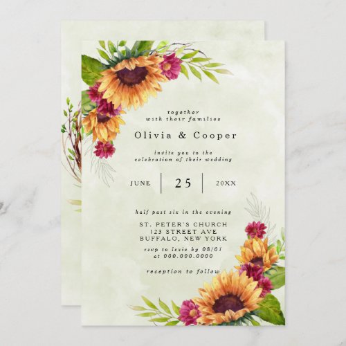 Sunflowers Spring Pink Floral Wedding Invitation