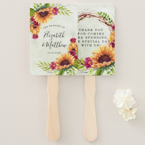 Sunflowers Spring Pink Floral Wedding Thank You Hand Fan