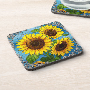 Sunflowers Stained Glass Illusion Jewelry Beverage Coaster