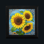 Sunflowers Stained Glass Illusion Jewelry Gift Box<br><div class="desc">Elegant vibrant sunflowers pattern in a stained glass effect. Delicate and cheerful. Perfect for store jewelry and other treasures,  or give as a personal gift.</div>