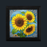 Sunflowers Stained Glass Illusion Jewelry Gift Box<br><div class="desc">Elegant vibrant sunflowers pattern in a stained glass effect. Delicate and cheerful. Perfect for store jewelry and other treasures,  or give as a personal gift.</div>