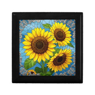 Sunflowers Stained Glass Illusion Jewelry Gift Box