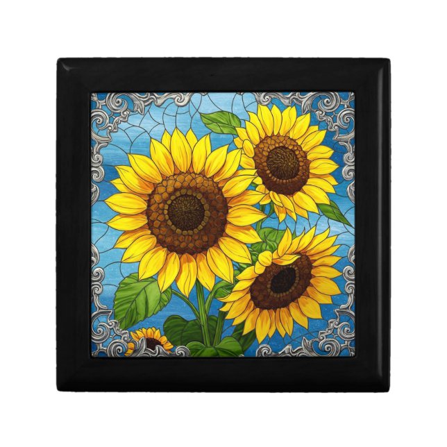 Sunflowers Stained Glass Illusion Jewelry Gift Box (Front)