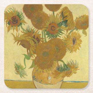 Sunflowers, Still Life Oil Painting, Van Gogh Square Paper Coaster