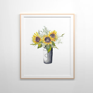 Sunflowers Still Life Watercolor Painting Poster
