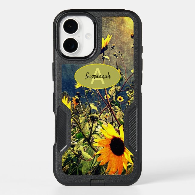 Sunflowers Stormy Clouds Custom Monogram Name Case (Back)