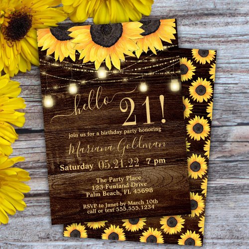 Sunflowers String Lights 21st Birthday Party Invit Invitation