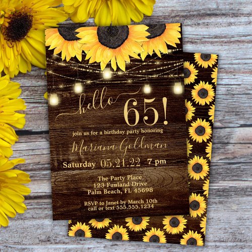 Sunflowers String Lights 65th Birthday Party Invit Invitation