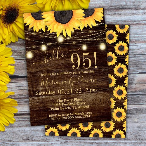 Sunflowers String Lights 95th Birthday Party Invit Invitation