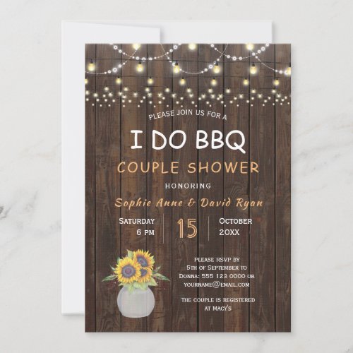 Sunflowers String Lights I DO BBQ Couple Shower Invitation