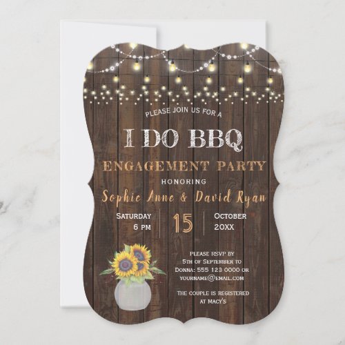 Sunflowers String Lights I DO BBQ Engagement Party Invitation