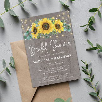 Sunflowers String Lights Rustic Bridal Shower Invitation