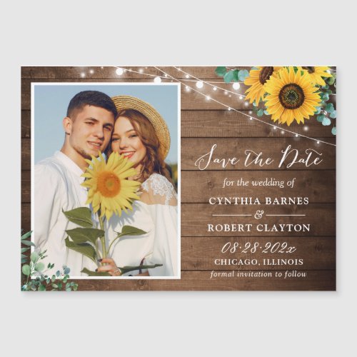 Sunflowers String Lights Save the Date Magnet - Rustic Country Sunflowers String Lights Save the Date Magnetic Card