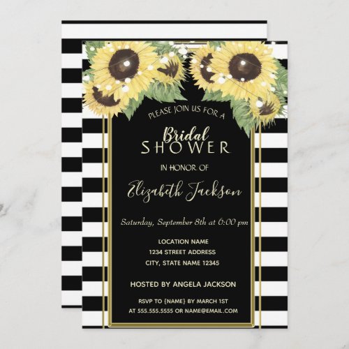 Sunflowers String LightsStriped  Bridal Shower Invitation